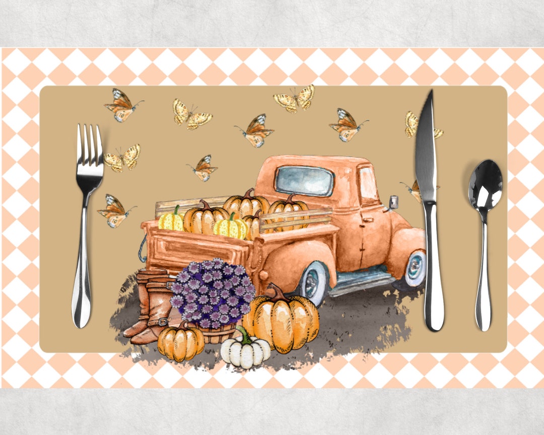 Set of 4 Fall Pumpkin Truck Placemats Thanksgiving Table Etsy