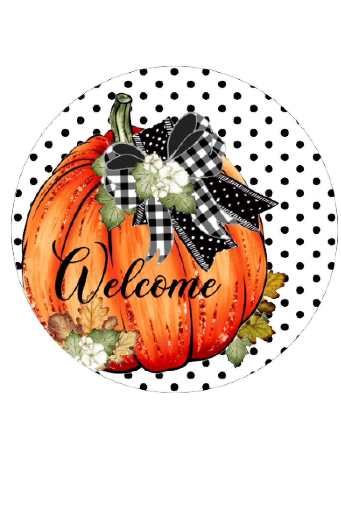 Fall Pumpkin Polka Dot  Wreath Sign, Wreath Attachment, Buffalo plaid…
