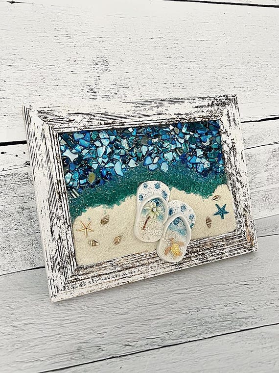 Flip Flop Coastal Wall Art Picture, Beach Home Decor, Coastal Home