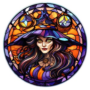 Halloween Wtich Sign, Faux Stained Glass Wreath Attachment, Spooky sign, Halloween decoration, craft supplies, Happy Halloween Sign,