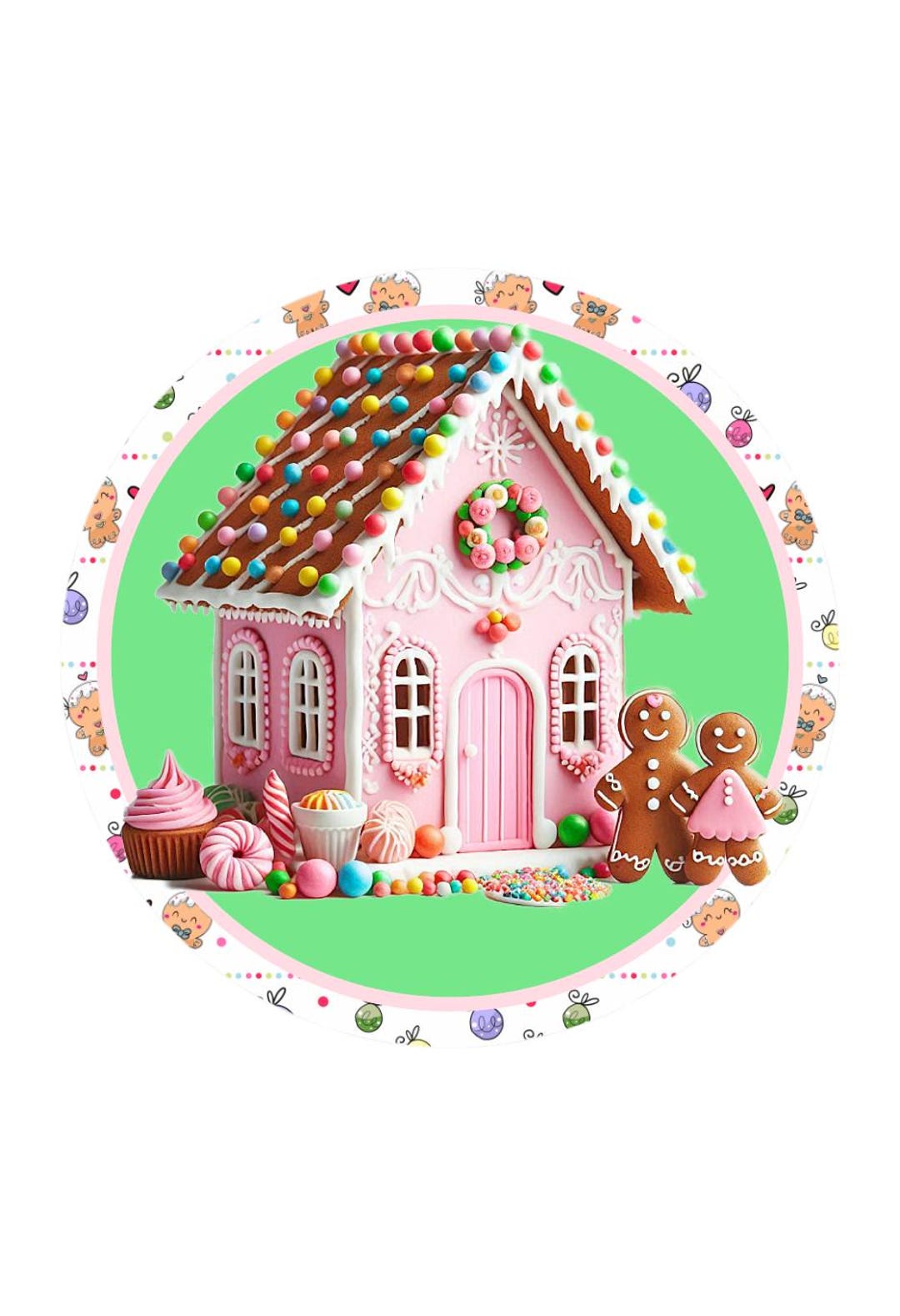 Pink Gingerbread House Christmas Sign, Wreath Attachment, Winter ...
