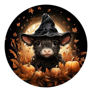 Halloween Cow Sign, Baby Witch Cow  Metal Wreath Attachment, Spooky sign, Halloween decoration, craft supplies, Happy Halloween Sign,