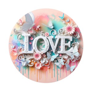 Watercolor 3D &quot;Look&quot; Love sign, Spring Sign, Spring Peace sign, Metal Wreath Attachment Sign