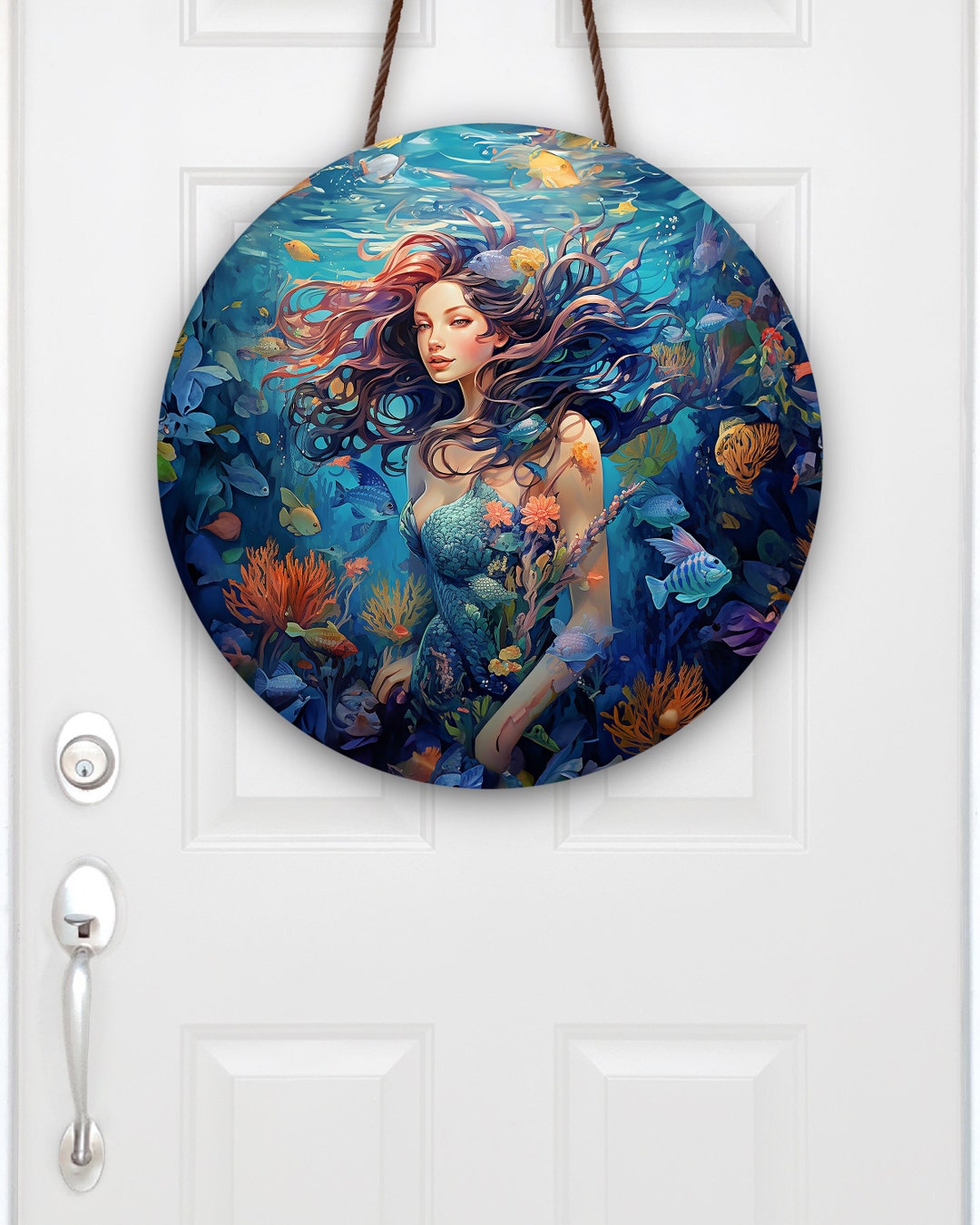 Mermaid Under the Sea Doorhanger, Coastal Wreath, Summer Door Decor ...