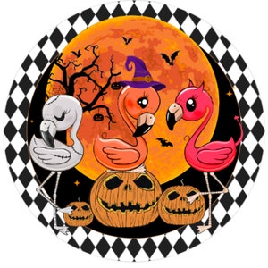 Spooky Flamingo Halloween Sign, Wreath Attachment, Spooky sign, Halloween decoration, craft supplies, Happy Halloween Sign,