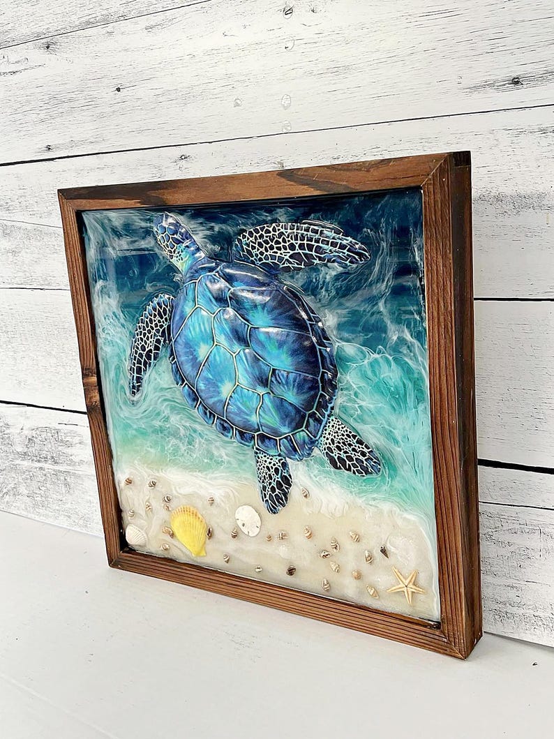 Sea Turtle Wave Wall Art Picture, Beach Home Decor, Coastal Home ...