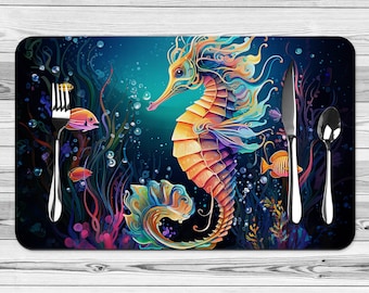 Seahorse Coastal Placemats, Beach Table Decor, Coastal Decoration, Home Kitchen Decoration,