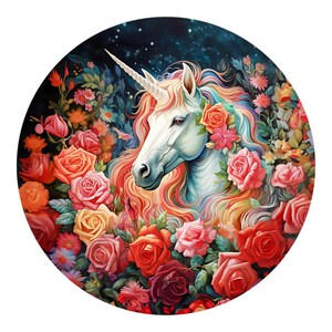 Teken mystieke eenhoorn met rozen, lentebord, grillig decor, eenhoornliefhebber, bord voor elke dag meisjeskamer,