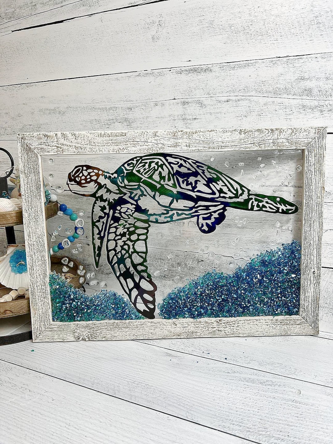 Sea Turtle Coastal Wall Art Picture, Beach Home Decor, Coastal Home