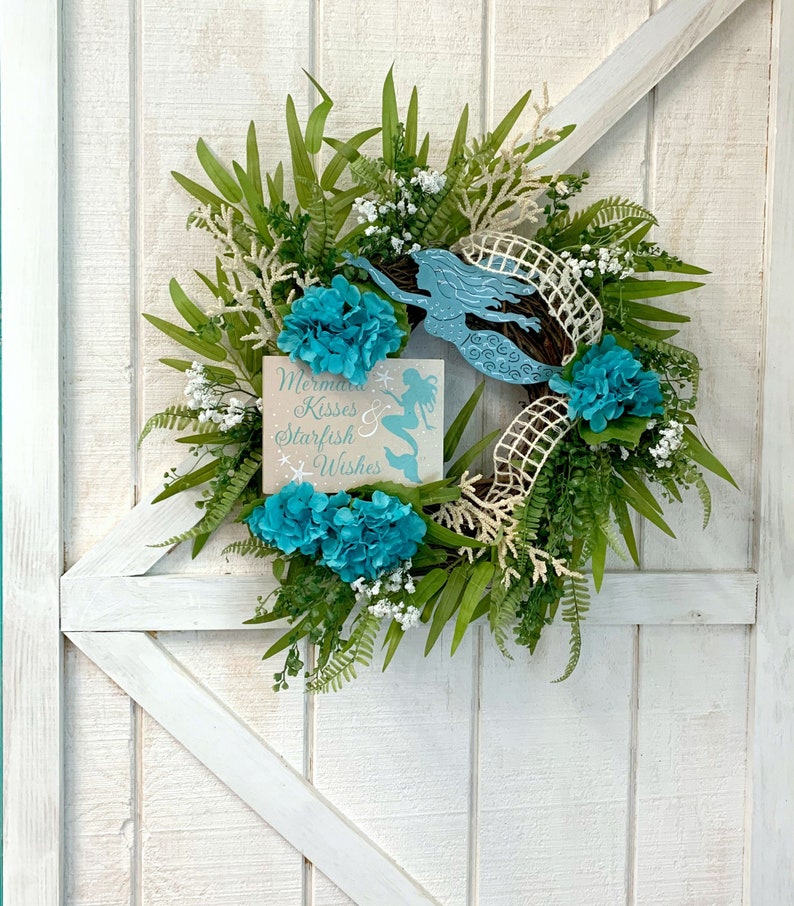 Mermaid Wreath Seashell Front Door Beach Wreath Nautical Wreath Seashore Wreath Coastal Wreath Everyday Wreath Beach House Decor