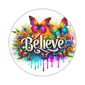 Watercolor 3D &quot;Look&quot; Believe sign, Spring Sign, Spring Peace sign, Metal Wreath Attachment Sign