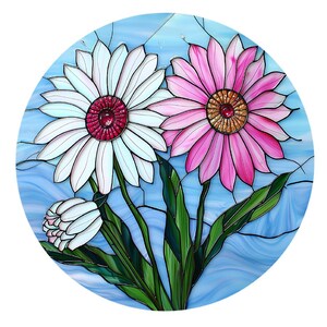 Stained Glass Look Gerber Daisy Sign, Daisy Wreath Attachment, Summer sign,Daisy Spring Sign,