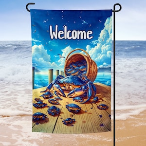 Maryland Blue Crab Garden Flag, Blue Crab yard decoration, Dock Front Door Home Decor, Beach home decor, Cottage decoration,