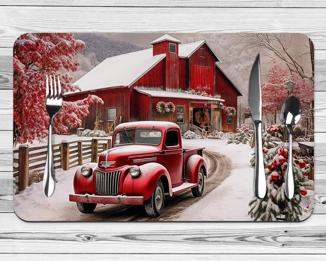 Red Truck Christmas Table Placemats ,christmas Table Decor,holiday