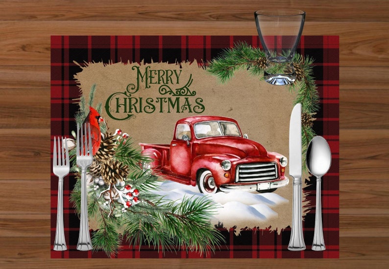 Set of 4 Red Truck Christmas Table Placemats Christmas table Etsy
