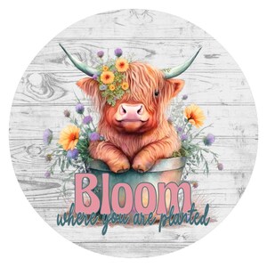 Highland Cow, Summer sign, Spring wreath attachment, Spring decoration,Country sign, Rustic home decoration,