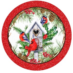 Kardinaal vogelhuisje, kransbevestiging, winterbenodigdheden, kerstbord, rustieke borden, bord vakantiekrans,