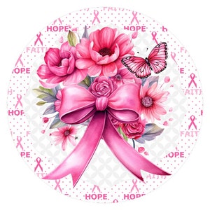 Breast Cancer Awareness Sign, Ribbon and Butterfly Breast Cancer Awareness, Breast Cancer wreath attachment, Cancer awareness,