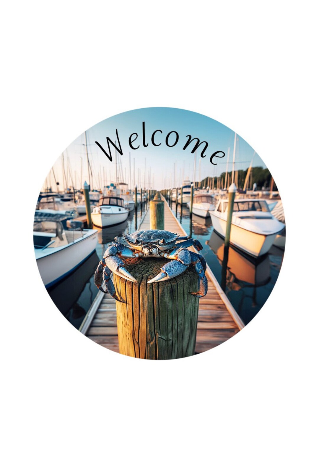 Welcome Blue Crab Beach Sign, Boat Dock Metal Wreath Attachment Sign ...