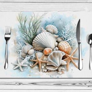 Seashell Coastal Placemats, Coastal Table Settings, Beach House Home Decor, Coastal Cottage Kitchen Decor,