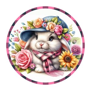 Easter Bunny with Flowered Cap Girl Sign, Summer sign, Spring wreath attachment, Spring decoration, summer decor, Wreath decor