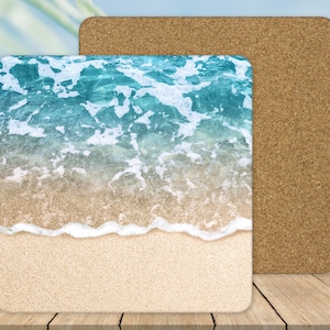 Beach Surf Table Hot Mat, Beach Kitchen Table Cork Back Trivet, Coastal Table Decor,