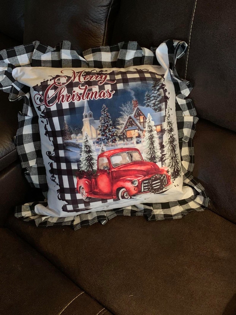 Christmas Country Red Truck Throw Pillow Sham Holiday Home Etsy