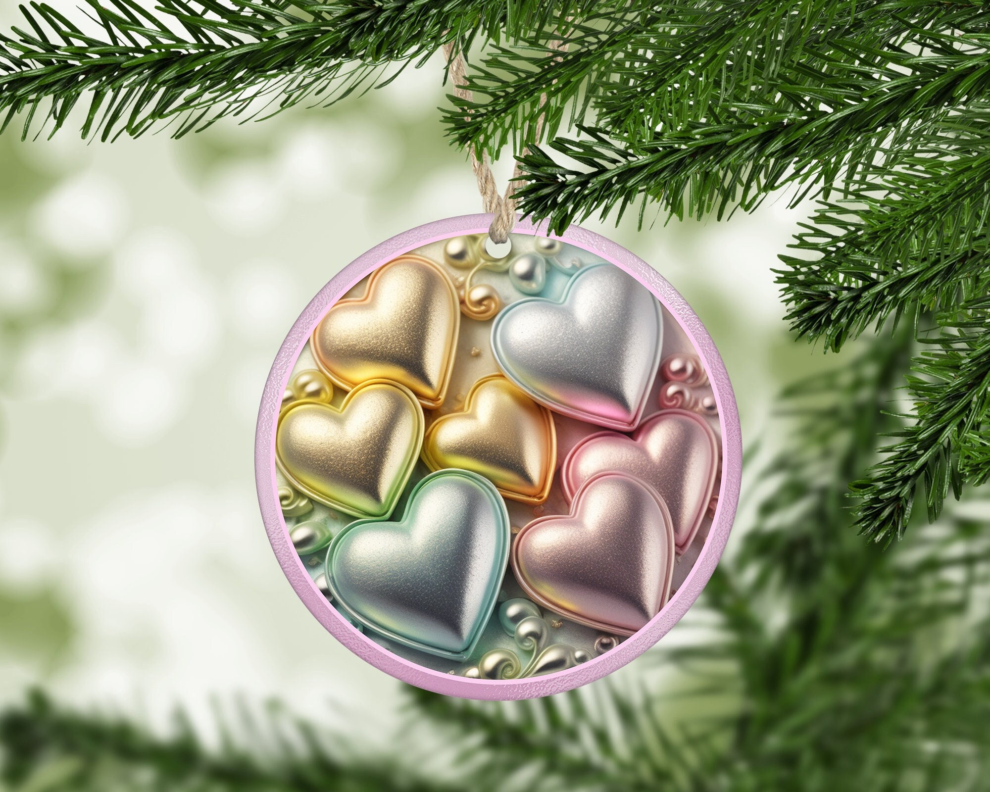 SET of THREE LARGE Heart Ornaments, Paper Mache, Valentine Heart Ornament,  Christmas Heart Ornament, Mexican Heart Ornament 