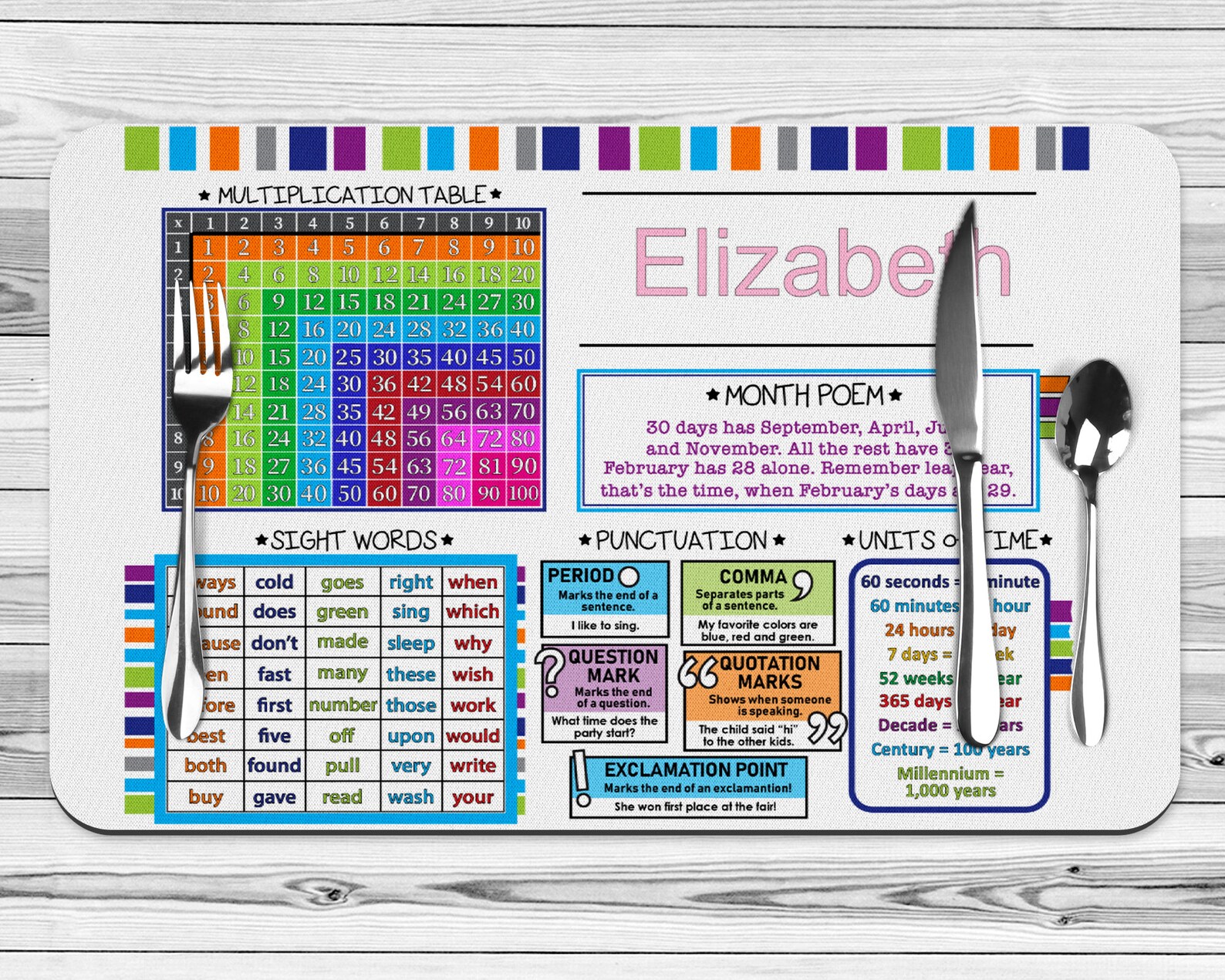 Children Educational Table Placemat PreK Spring table Etsy