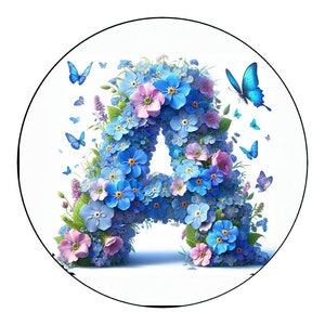 Alphabet Forget Me Nots Summer Sign, Monogram Butterfly Spring Metal sign, Spring Metal wreath attachment, Spring decoration, Country sign,
