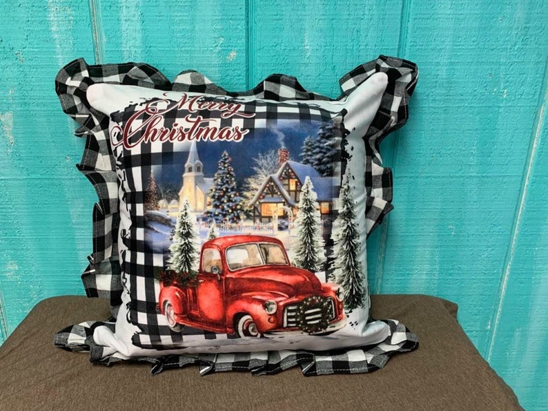 Christmas Country Red Truck Throw Pillow Sham Holiday Home Etsy