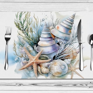 Seashell Coastal Placemats, Coastal Table Settings, Beach House Home Decor, Coastal Cottage Kitchen Decor,