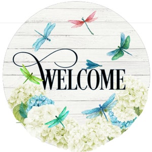 Welcome Dragonfly Hydrangea Sign, Wreath Attachment,  craft supplies, Hydrangea flower sign