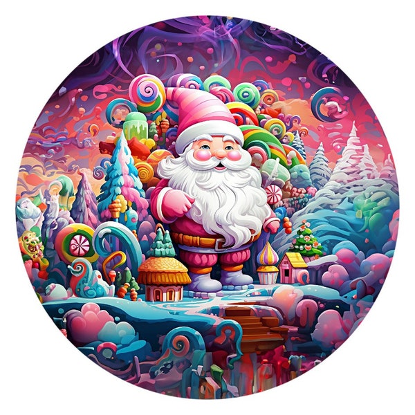 Candyland Santa Christmas Sign, Wreath attachment, Lollipop Winter supplies, Candy Land Christmas Sign, Snowy Christmas,