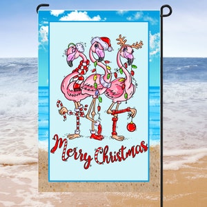 Christmas Flamingo Garden Flag,  yard decoration, Front Door Home Decor, Beach home decor, Cottage decoration,