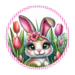 Girl Bunny with Tulips Sign, Summer sign, Spring wreath attachment, Spring decoration, summer decor, Wreath decor