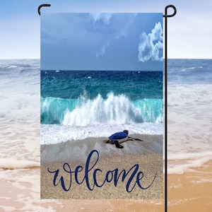 Welcome Baby Sea Turtle Hatchling Beach Garden Flag, yard decoration, Front Door Home Decor, Beach home decor, Cottage decoration,