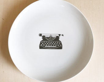 Ceramic art plate - typewriter - 22 cm