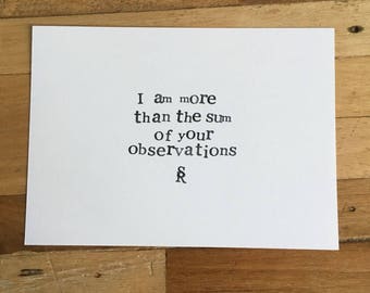 Handmade poetry card 'I am more...'