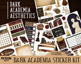 Dark academia sticker kit | Printable PDF bujo stickers A5 size | Aesthetics | Bullet journal printable planner kit | Print and cut out