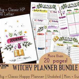 Witch planner bundle for Big + Classic Happy Planner and Letter size | Witchy printable inserts | Wicca journal | Undated planner pages kit