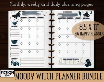 Moody witch planner printable pages letter size | Faded occult witchy planner inserts | Magic witchcraft wicca journal | Big Happy Planner