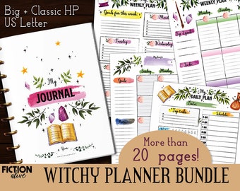 Witch planner bundle for Big + Classic Happy Planner and Letter size | Witchy printable inserts | Wicca journal | Undated planner pages kit