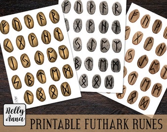 Printable Elder Futhark runes | Wicca stickers | Printable witch's rune kit | Witchy journal paper printables | Witchcraft planner digital