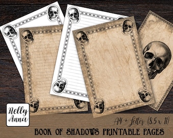 Book of Shadows printable skull pages | Blank gothic pages | Printable journal pages | Vintage paper printables | Fantasy ephemera