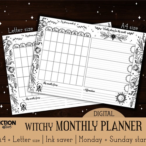 Witchy Monthly Planner A4 LETTER Size Deskpad Print - Etsy
