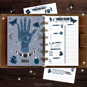 Moody witch 2024 planner A5 A4 size printable pages Witchy planner inserts Wicca witchcraft journal Filofax Travelers Notebook planner image 8