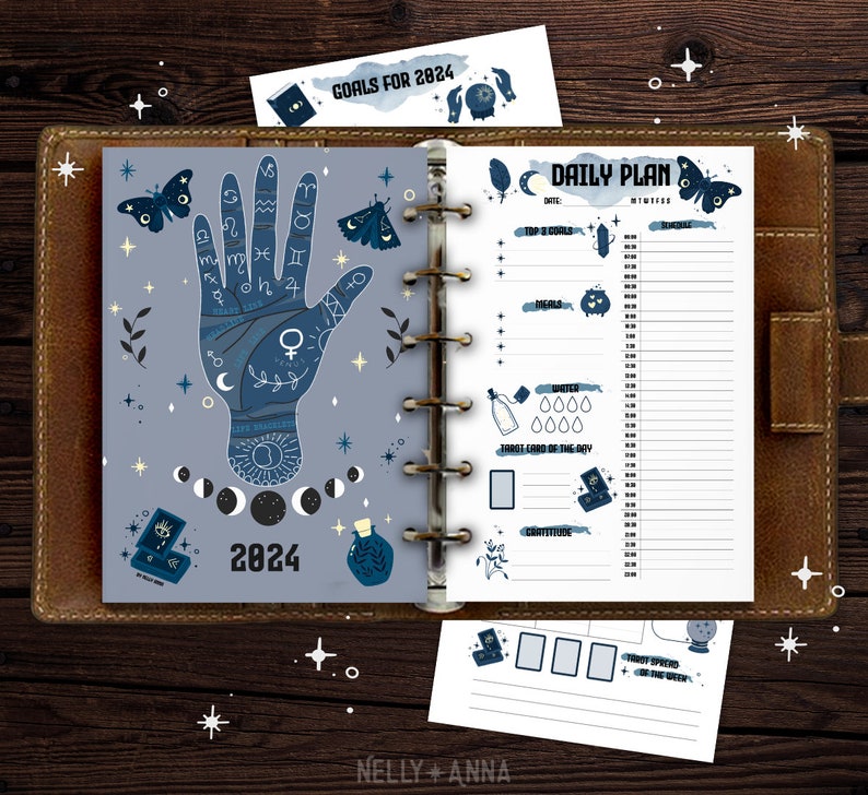 Moody witch 2024 planner A5 A4 size printable pages Witchy planner inserts Wicca witchcraft journal Filofax Travelers Notebook planner image 8