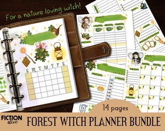 Forest witch planner bundle A5 size | Nature green witch Filofax printable planner inserts | Magic witchcraft wicca 6 rings binder journal