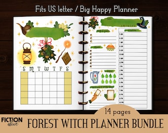 Forest witch planner bundle US Letter size | Nature green witch printable Big Happy planner inserts | Magic witchcraft wicca planning pages